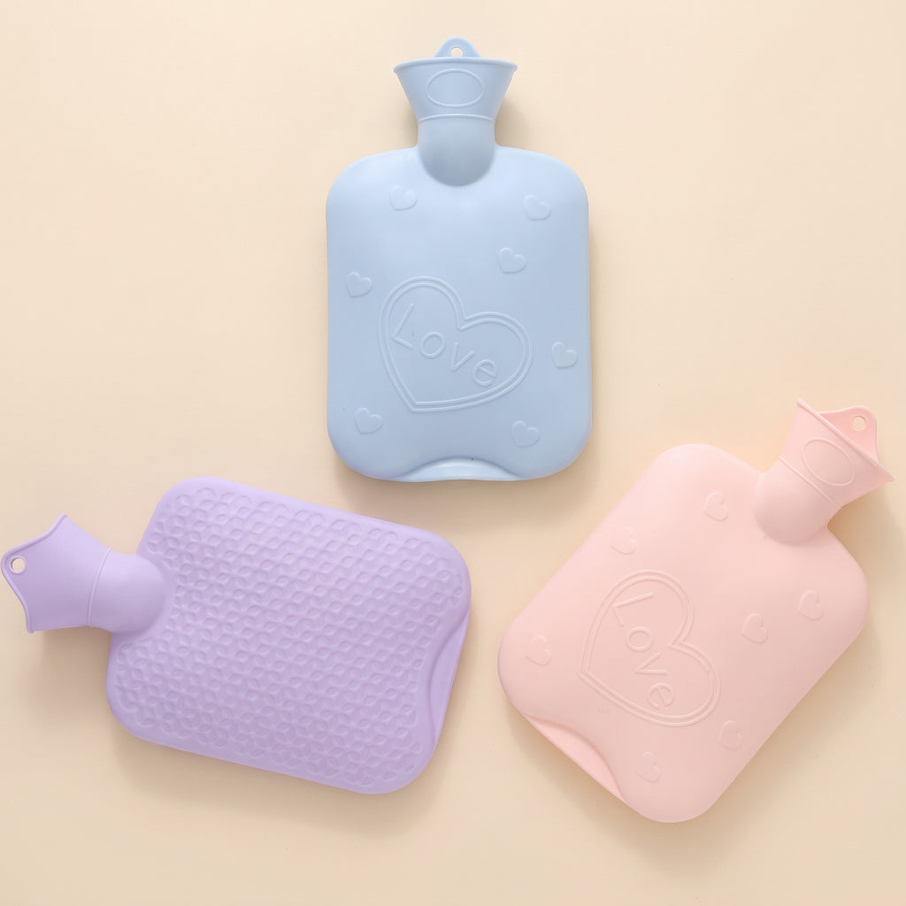 Bolsas de agua caliente de goma en azul, lila y rosa