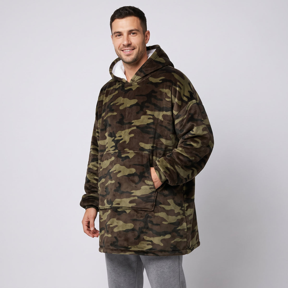 Sudadera manta oversize con capucha, diseño Camuflaje marrón