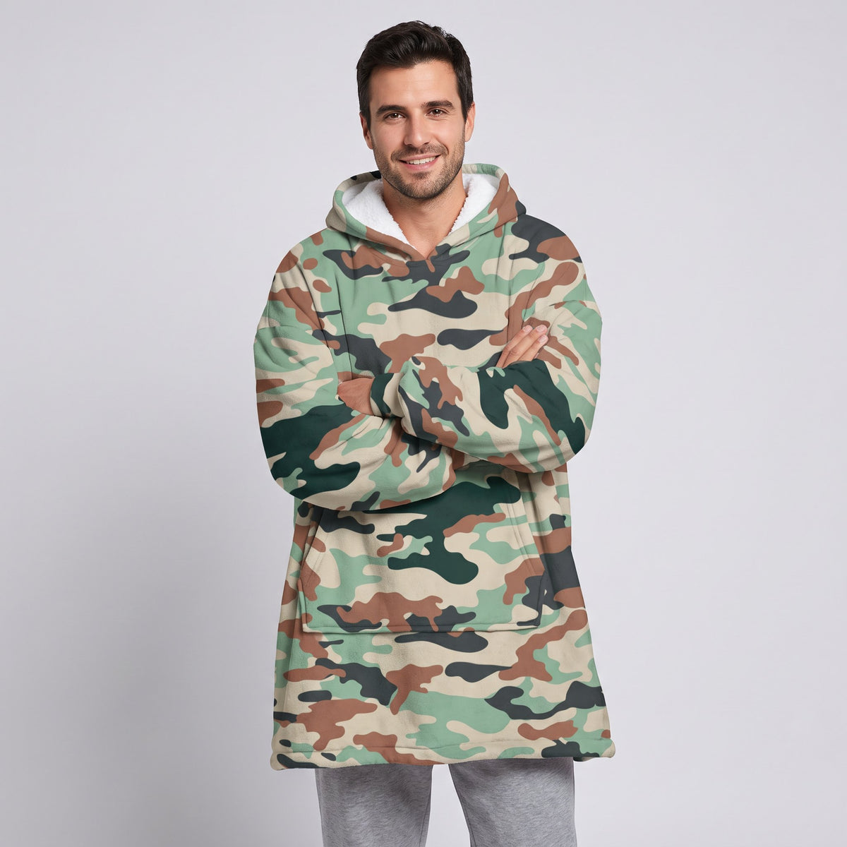 Sudadera manta oversize con capucha, diseño Camuflaje verde