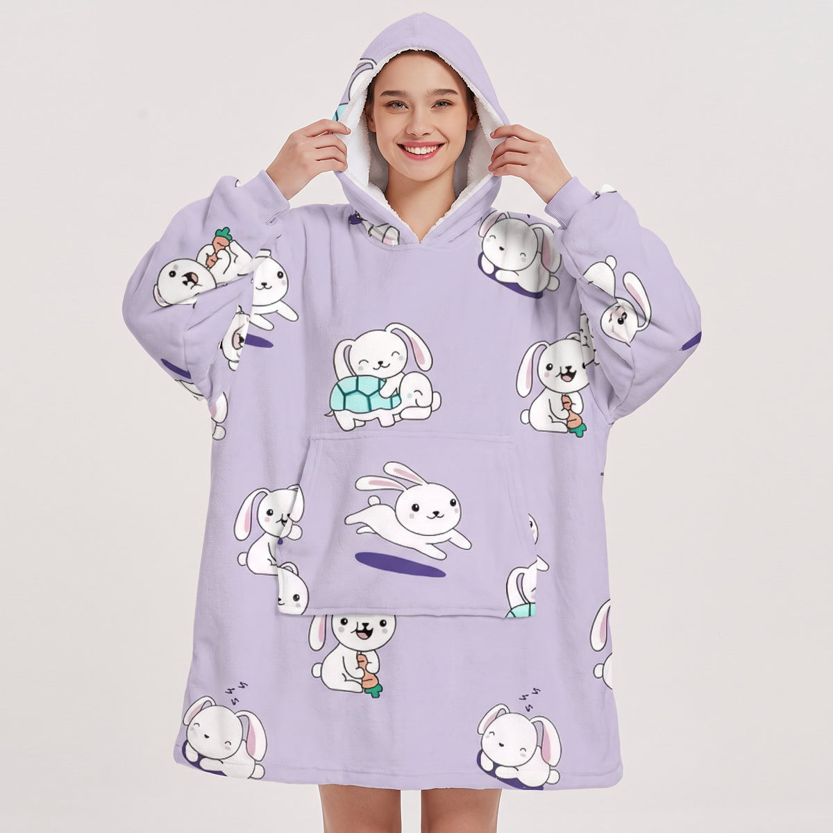 Sudadera manta oversize con capucha, diseño Conejitos
