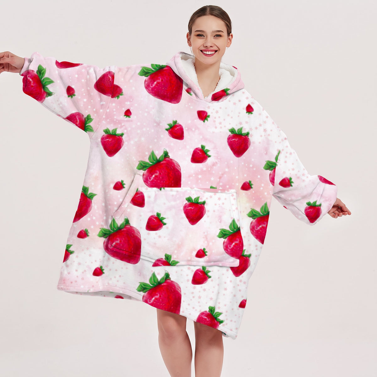 Sudadera manta oversize con capucha, diseño Fresas