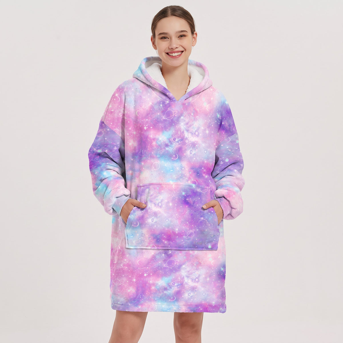 Sudadera manta oversize con capucha, diseño Galaxia lila