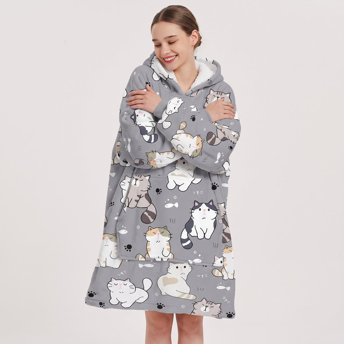 Sudadera manta oversize con capucha, diseño Gatos
