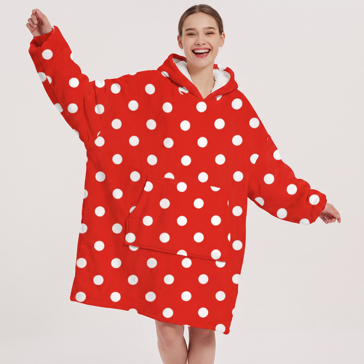 Sudadera manta oversize con capucha, diseño Lunares rojos