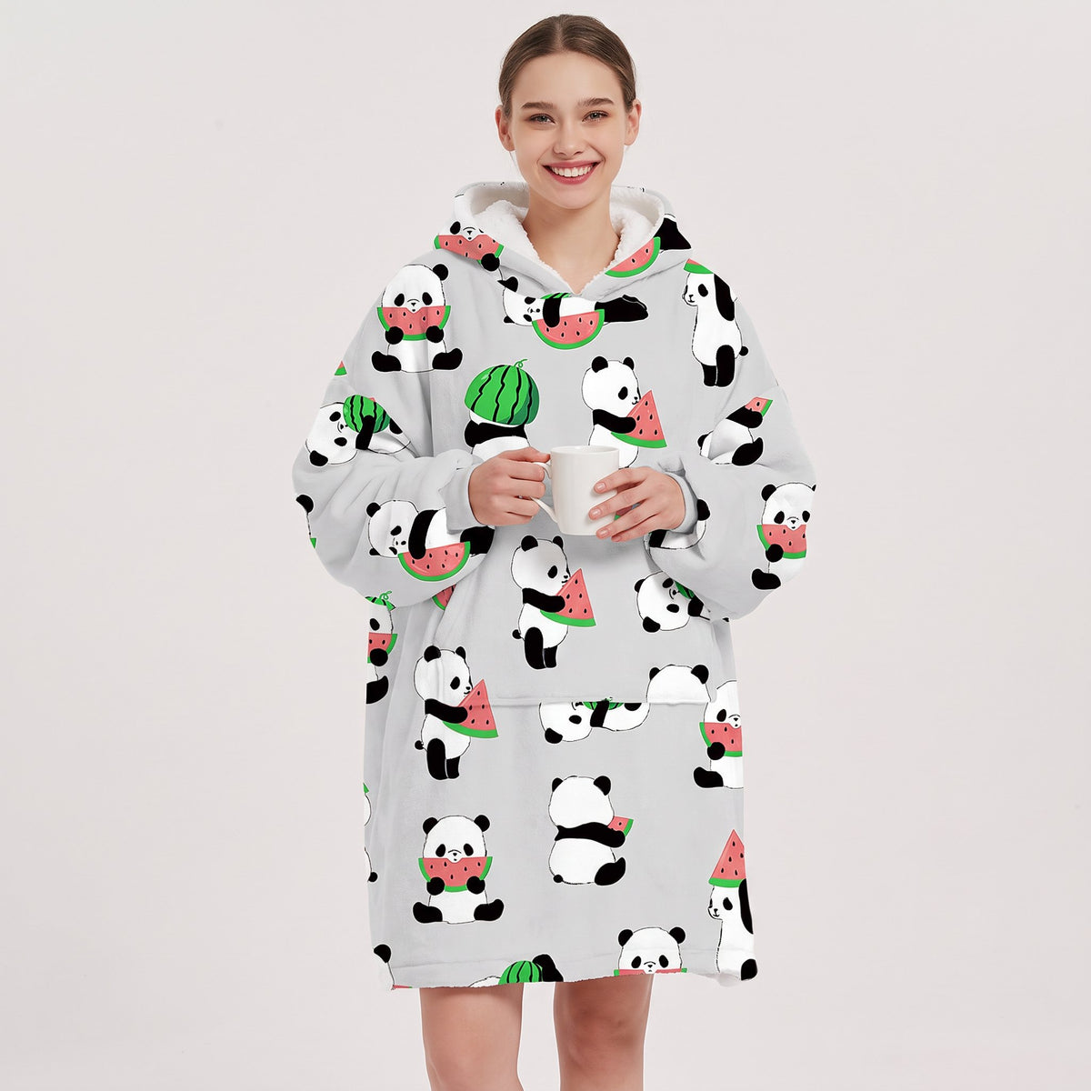 Sudadera manta oversize con capucha, diseño Pandas y sandías