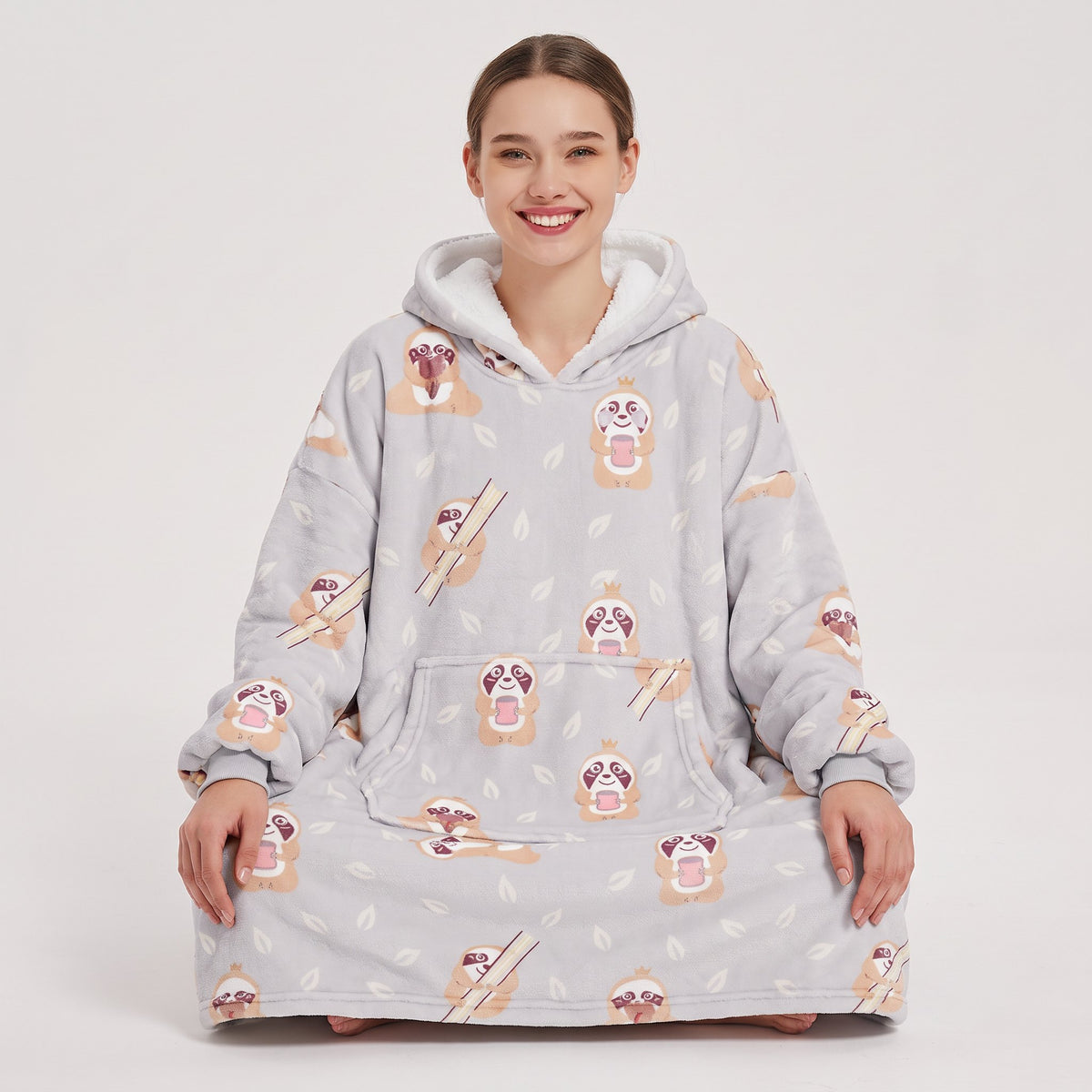 Sudadera manta oversize con capucha, diseño Perezosos