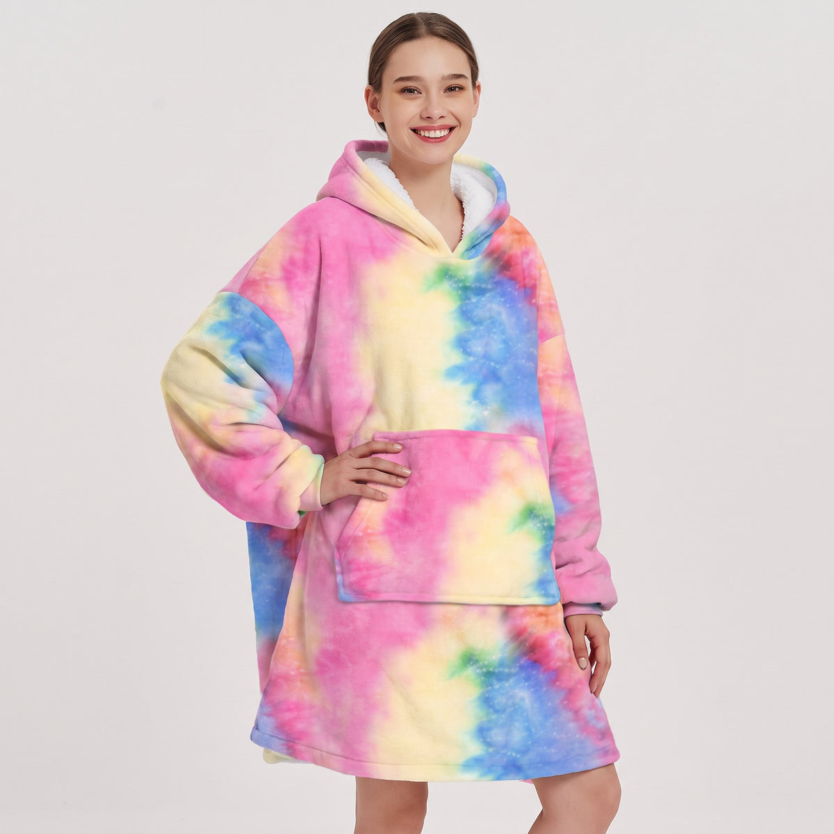Sudadera manta oversize con capucha, diseño Tie-dye arcoíris