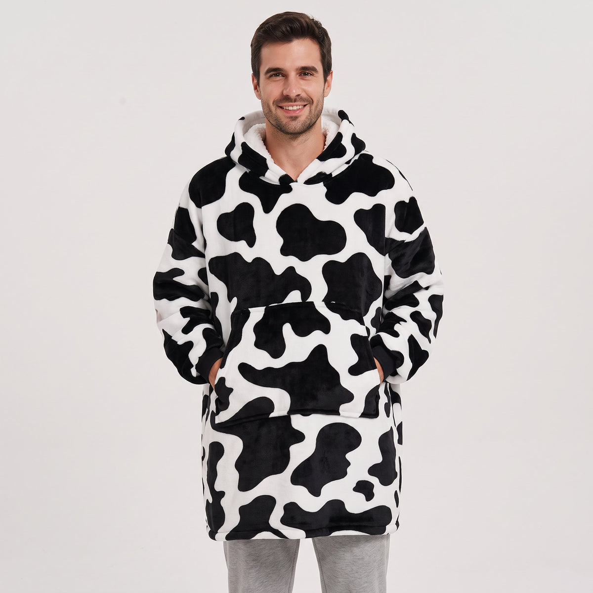 Sudadera manta oversize con capucha, diseño Vaca