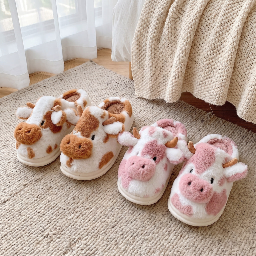 Zapatillas de casa de vaca en marrón y en rosa
